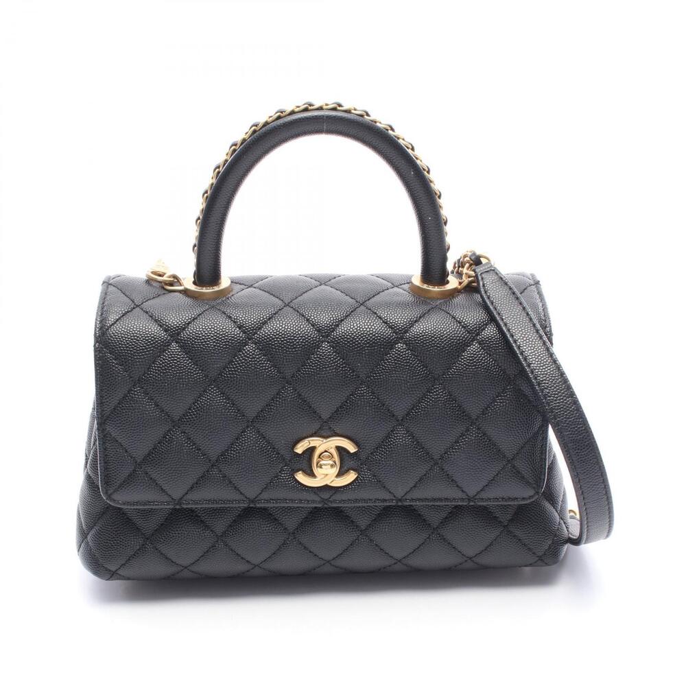 Chanel Coco Handle Flap Handbag Leather Grained Calfskin Black